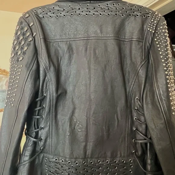 Double D Ranch- Killa Flag Black Studded Leather Jacket - Picture 5 of 8